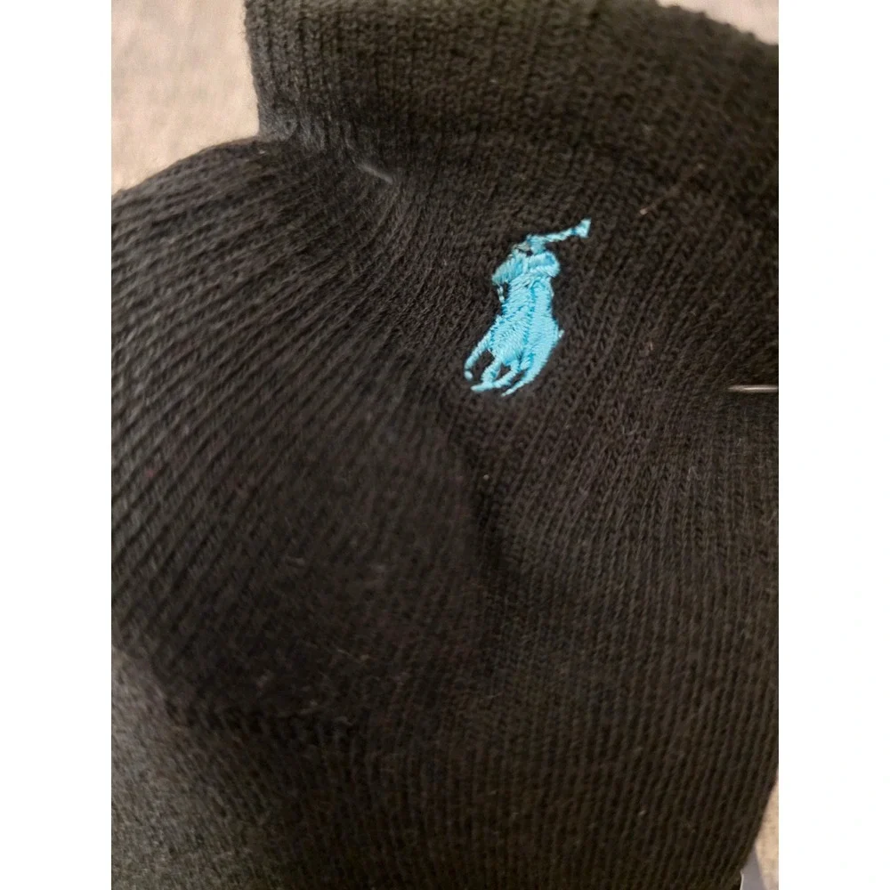 Polo Ralph Lauren 6 Pair Black Ankle Socks Multi Color Logo Size 9-11 NEW